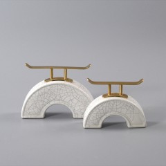 新中式冰裂陶瓷拱桥摆件家居客厅酒柜样板房白色艺术品装饰品摆设